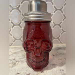 Burgundy Skull Glass Cocktail Shaker with Silver Lid